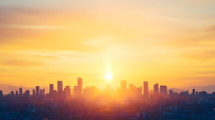 City Skyline Sunset Golden Hour Urban Landscape