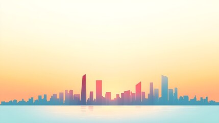 Obraz premium City Skyline Sunset Reflection - Minimalist Design