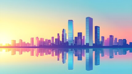 Obraz premium Cityscape Silhouette Reflection at Sunset