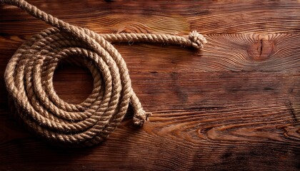 Obraz premium ship rope at wooden background texture. Generated image