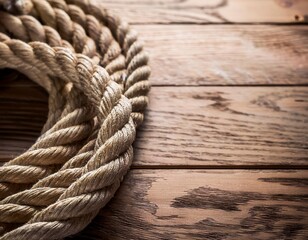 Obraz premium ship rope at wooden background texture. Generated image