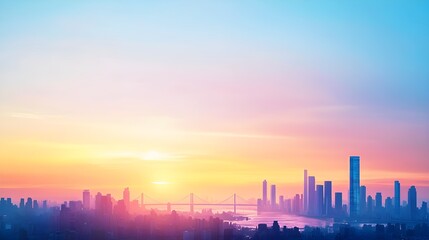 Cityscape Sunset with Bridge Silhouette