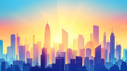 Fototapeta premium Modern City Skyline Sunset Gradient Colors