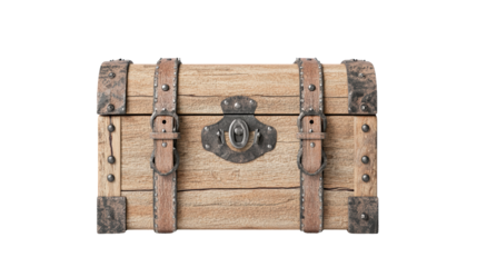 A vintage wooden treasure chest with metal accents, perfect for decor, storage, or as a prop in creative projects.