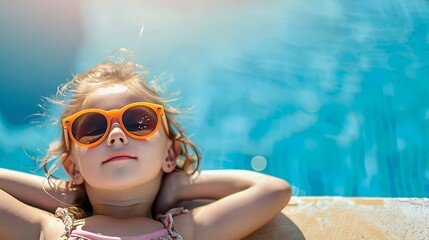 Naklejka premium Young girl in sunglasses relaxing by the pool.
