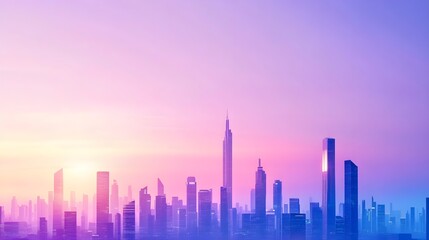 Obraz premium Pink & Purple City Skyline at Sunset