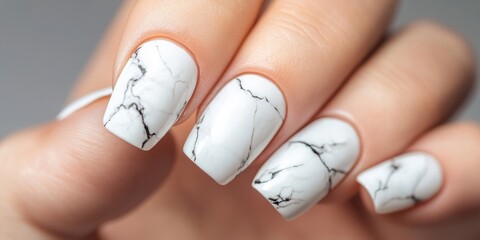 Exquisite Marble Effect Nail Art Design in 4K UHD: High Resolution, Sharp Focus, Artistic Flair