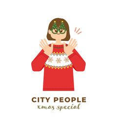 Christmas-themed character illustration
A girl wears Christmas-styling eyewear and red sweater showing happiness and cute expression. Funny face