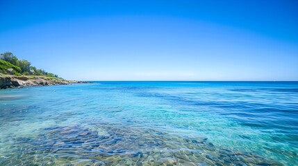 Fototapeta premium Tranquil Coastline Under a Clear Blue Sky