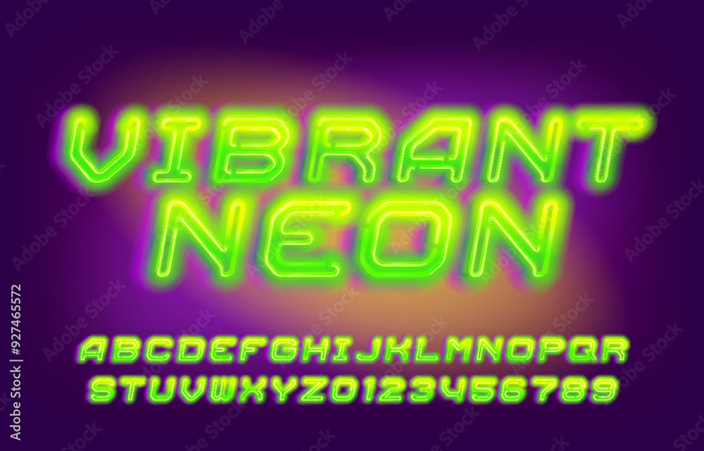 Fototapete vibrant neon alphabet font. vivid neon letters and numbers. stock vector typescript for your design.