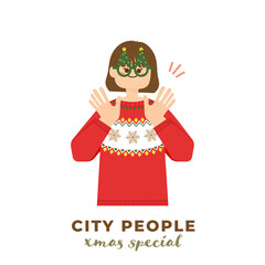 Christmas-themed character illustration
A girl wears Christmas-styling eyewear and red sweater showing happiness and cute expression. Funny face