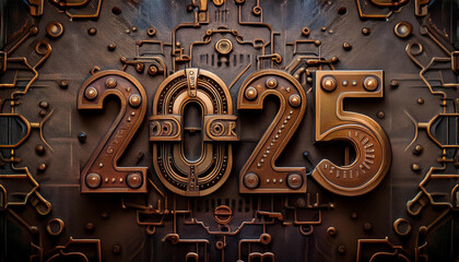 カレンダー。2025年を想像しながら、数字が輝くSFとファンタジーの世界に思いを馳せる。機械で作られた時計のような数字がキラキラと輝き未来の明るい希望にワクワクが止まらない。一見レトロな機械仕掛けの数字、回路や電子を駆使したデザインを造形で表現。オブジェがインテリアとしても新たな価値をもたらす。