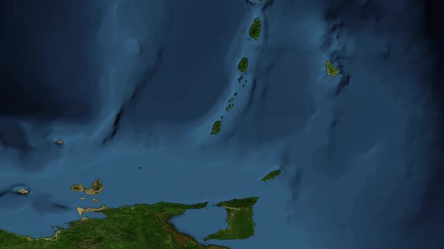 Zoom from Earth to Grenada. (No Border) World map province animation with highlighted borders of countries. Images from NASA