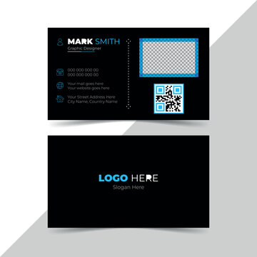 Creative minimal Business Card Layout with Luxury view and photo black clean design template