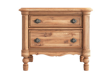 Elegant wooden nightstand with two spacious drawers and vintage brass handles, perfect for any bedroom decor.