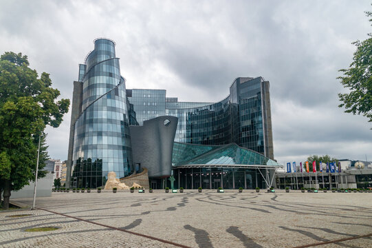 Warsaw, Poland - June 22, 2024: Telewizja Polska TVP builiding at Jan Pawel Woronicz Street.