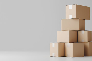 Fototapeta premium Stacked cardboard boxes for packaging, white background, no shadows, no reflections, no lighting effects, product photography, high resolution