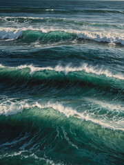 Fototapeta premium Gentle waves of soft greens and blues with delicate white highlights, reminiscent of a peaceful ocean scene, suggesting tranquility and relaxation