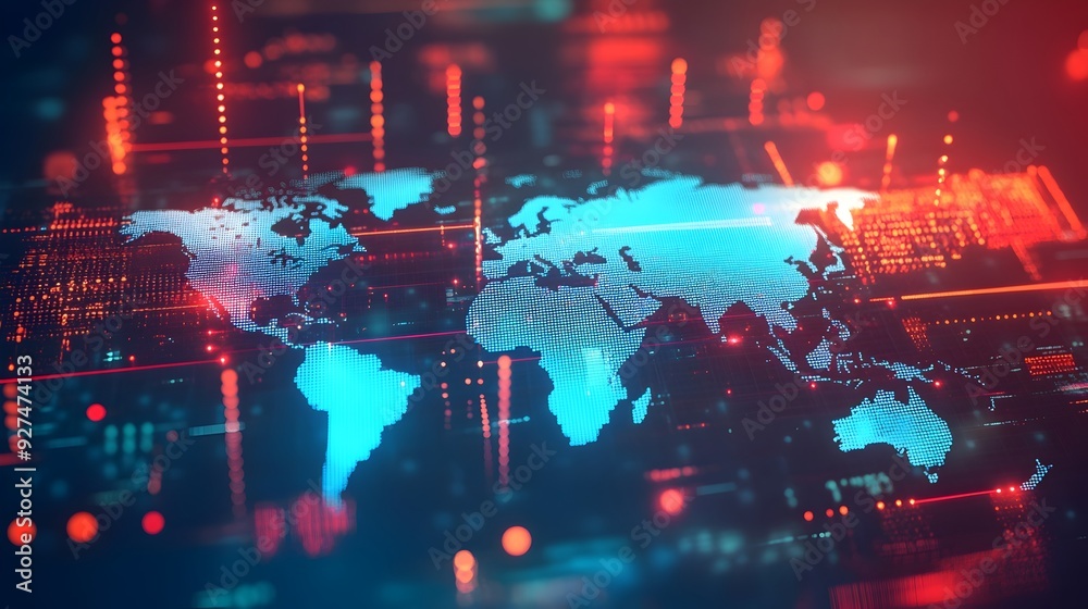 Poster global data network and connectivity visualization on futuristic digital background