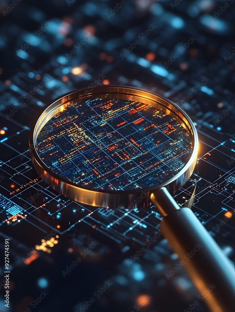 Poster futuristic circuit board texture with glowing connections and data flows