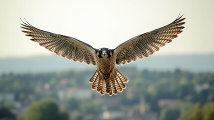 Obraz premium Majestic Falcon in Flight Over Scenic Landscape