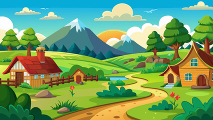 wonderful a beautiful rural setting vector illustration