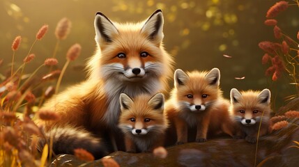 Obraz premium A photo of a family of foxes