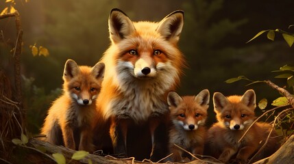 Fototapeta premium A photo of a family of foxes
