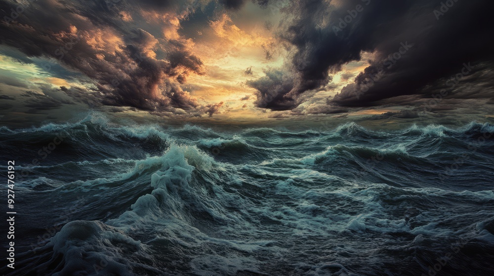 Canvas Prints Dramatic stormy sea with dark clouds and rough waves.