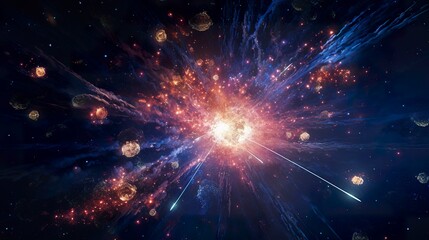 A photo of a firework burst with planets