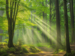 Sunlight Filtering Through Green Forest