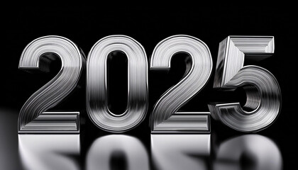 西暦。2025。金属のオブジェ。重厚で重い鉄鋼や樹脂が立体的に自立し、厚みのある金属感を放つ。鉄の輝き。磨かれたメタル。メッキ。硬い。削りや研磨を経て美しい。混沌とした時代。今後の行く末。未来はどうなる。