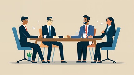 Four business professionals sitting at a table in a meeting.