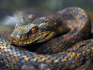 Obraz premium Realistic Close-Up of a Creepy Coiled Snake on Surface