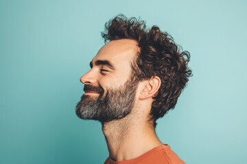 Fototapeta premium A close up of a man's face with her eyes closed