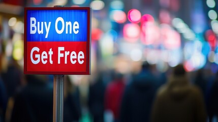 Consumer Savings Alert: Vibrant "Buy One, Get One Free" Sign on Black Friday Sale with Copy Space for Text