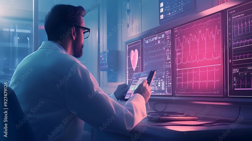 Wall mural professional analyzing financial data and trends on digital dashboard
