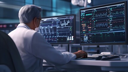 Financial Data Analysis and Visualization on Multiple Monitors in a Professional Office Setting