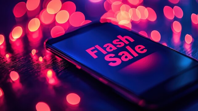 Cyber Monday Electronic Deals Concept: Closeup of Flash Sale Banner on Smartphone Screen with Copy Space for Text