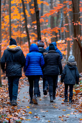 Family enjoying a nature walk in autumn