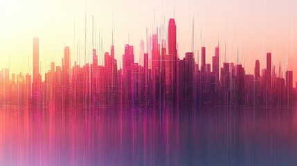 A stunning skyline glows as the sun sets, blending hues of orange and pink