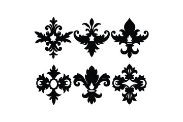 Damask baroque ornament border and frame ornament Floral vector ornament black silhouette set