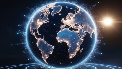 An image depicting a futuristic digital network enveloping the Earth.