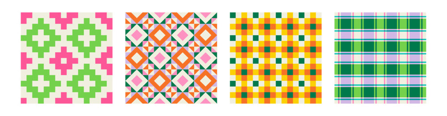 Set of Essential geometric printable seamless pattern with abstract Minimal elegant line form stroke shapes in vibrant colors. Modern simple background in minimalist mid century style vector wall art