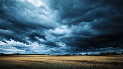 Ominous Dark Clouds Rolling in Over Rural Field - Stormy Sky Landscape with Moody Atmosphere