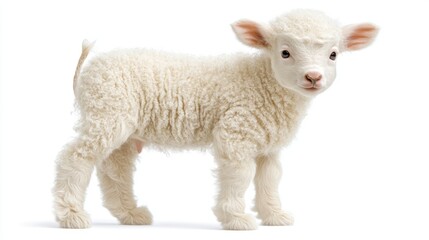 Fototapeta premium A fluffy lamb explores its surroundings with innocence and joy