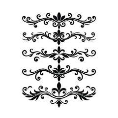 Damask baroque ornament border and frame ornament Floral vector ornament black silhouette set