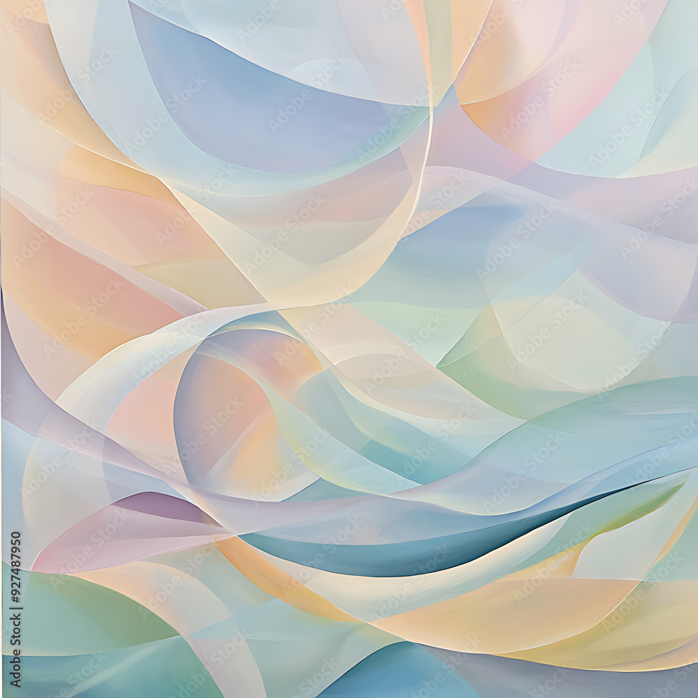 Wall mural An abstract design with soft, flowing shapes and a pastel color palette