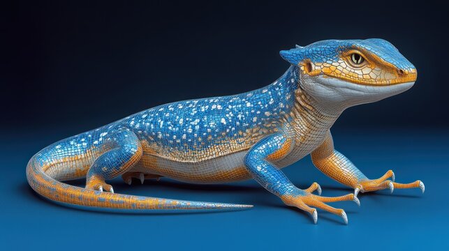 Vibrant reptile displays unique textures and colors against a smooth backdrop