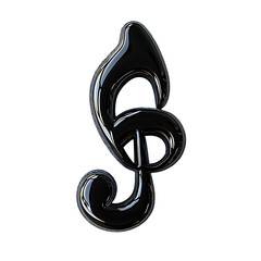 Obraz premium A sleek black glossy treble clef symbol on a black background isolated on transparency PNG background, ideal for music-related projects, album covers